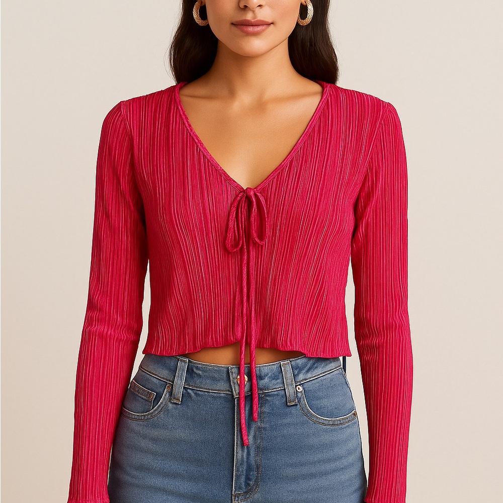 Urban Social Hot Pink Pleated Satin Tie-Front Blouse – Size S
